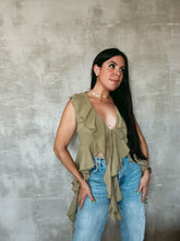 Load image into Gallery viewer, Kaz Ruffle Top OLIVE
