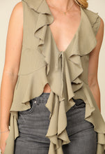 Load image into Gallery viewer, Kaz Ruffle Top OLIVE
