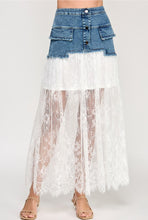 Load image into Gallery viewer, That Girl Denim Lace Skirt
